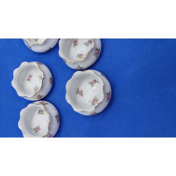 5 Antique Salt Cellar Server Tiny Bowl White Porcelain Pink Roses Austria Vtg - Picture 10 of 11